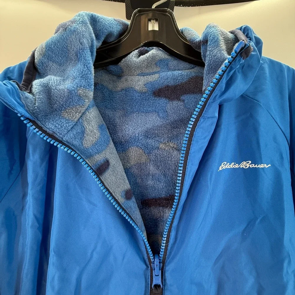 Eddie Bauer Jacket Hooded‎ Boys Sz Medium (10/12) Blue Fleece Lined Winter